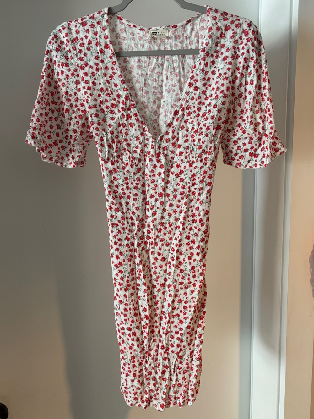 Billabong White Midi Dress with Red Floral Print